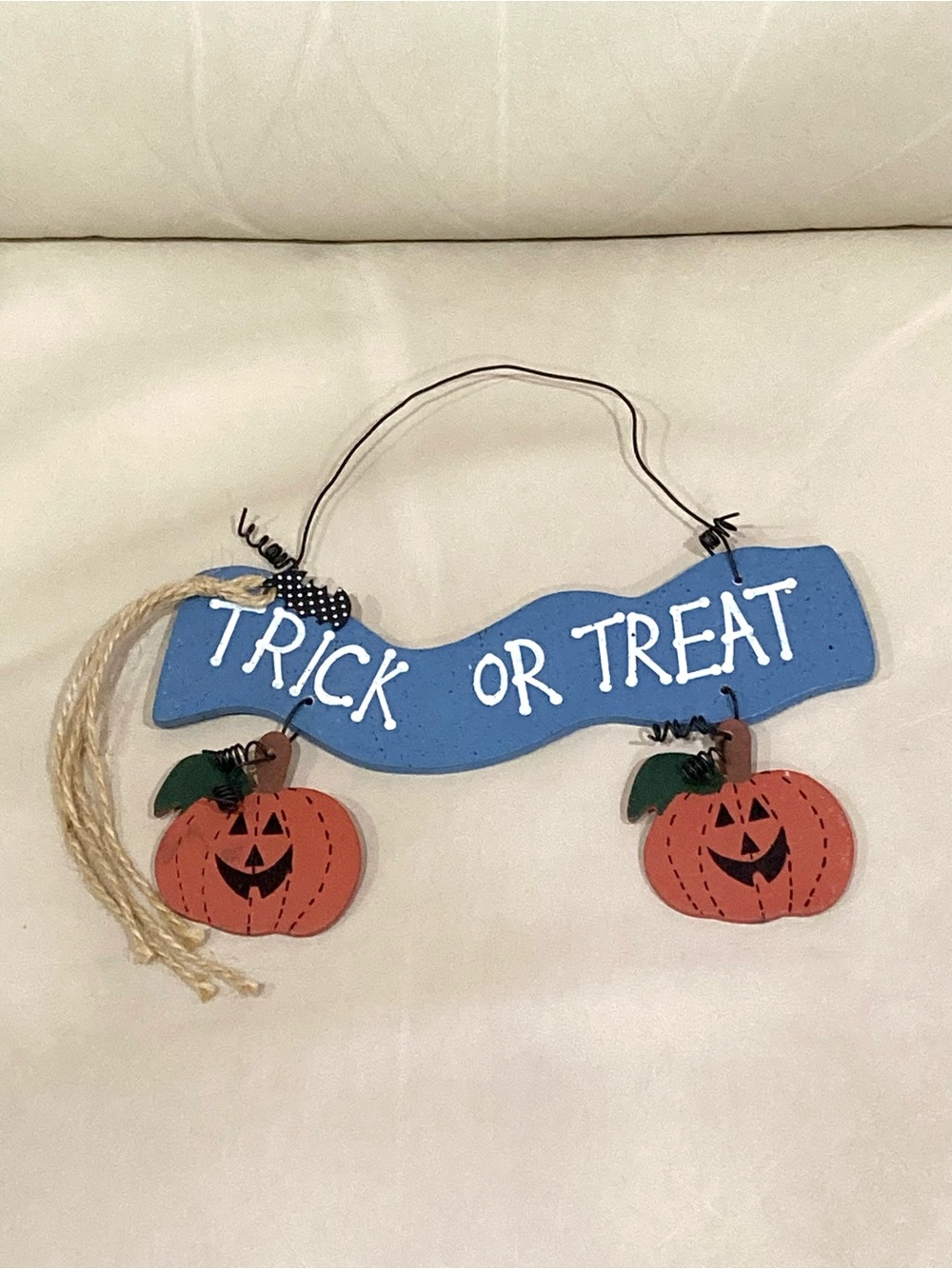 Wooden Trick or Treat Pumpkin Halloween Wall Hanging Decor Sign